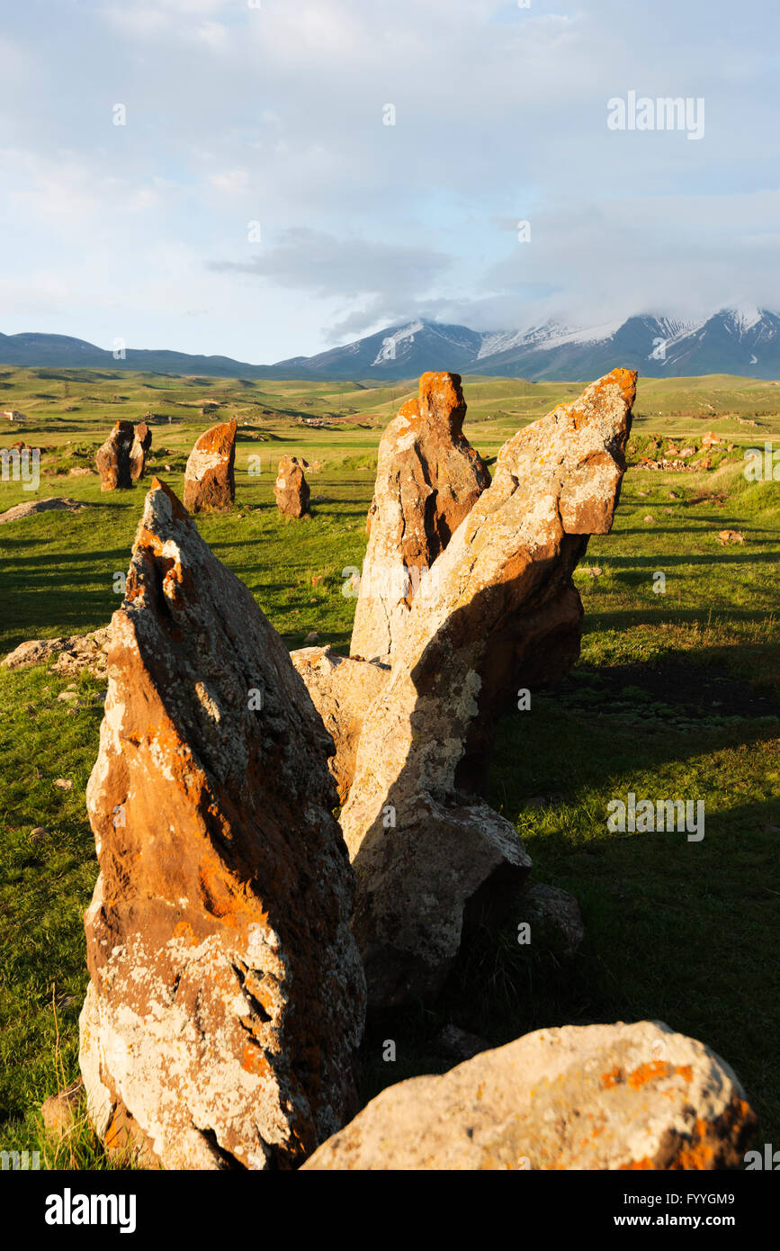 Eurasia, Caucasus region, Armenia, Syunik province, Karahunj Zorats Karer, prehistoric archaeological 'stonehenge' site Stock Photo