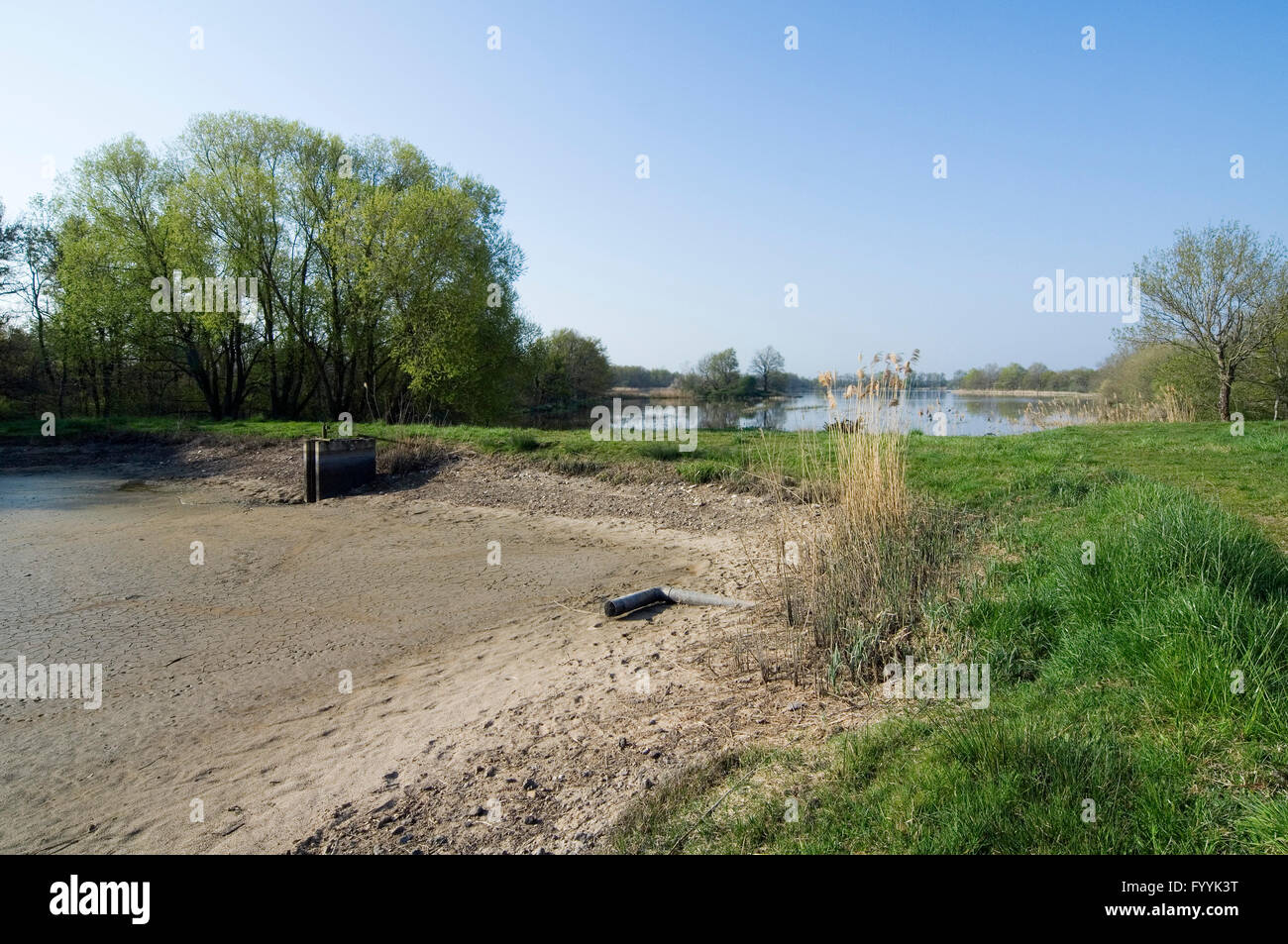 Drained lake / empty étang used for fish-farming in the Parc naturel régional de la Brenne, Indre, France Stock Photo