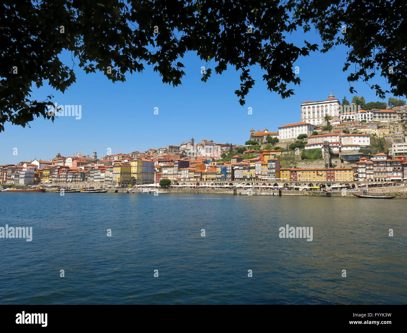 Ribeira District and quay alongside Douro River, Porto, Portugal Stock Photo