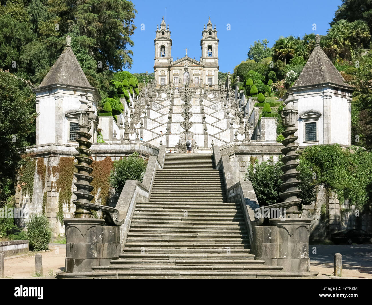Stairway and church of Bom Jesus do Monte, Portuguese sanctuary in Tenoes near the city of Braga in Portugal Stock Photo