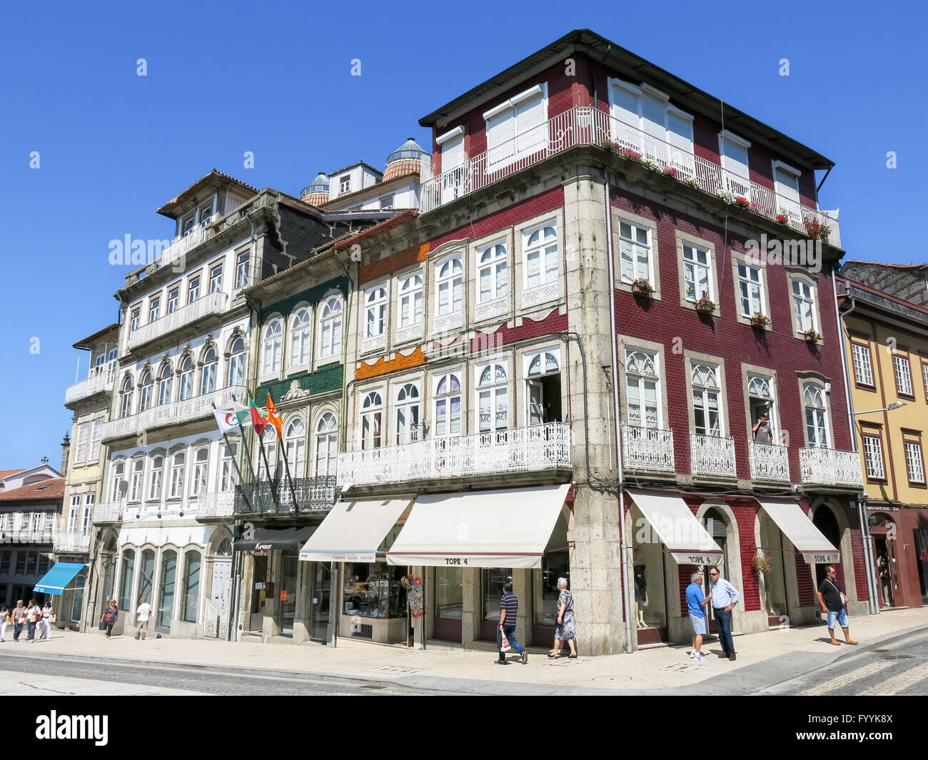 Traditional old houses on Largo do Toural in the city of Guimaraes in Portugal Stock Photo