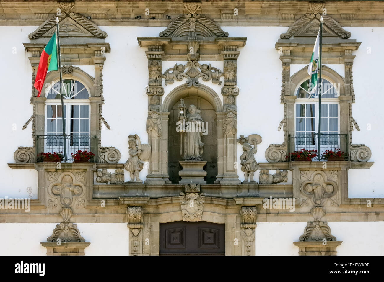 Detail of facade of former Convent of Santa Clara, now town hall in Guimaraes, Portugal Stock Photo