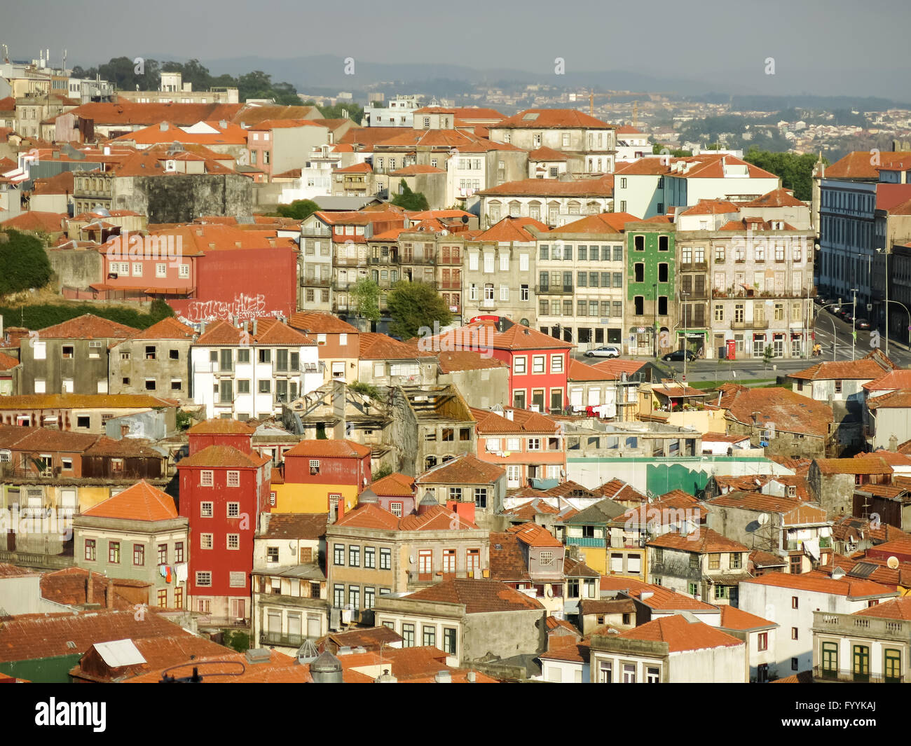 Panorama view of the historic district Ribeira in Porto, Portugal Stock Photo
