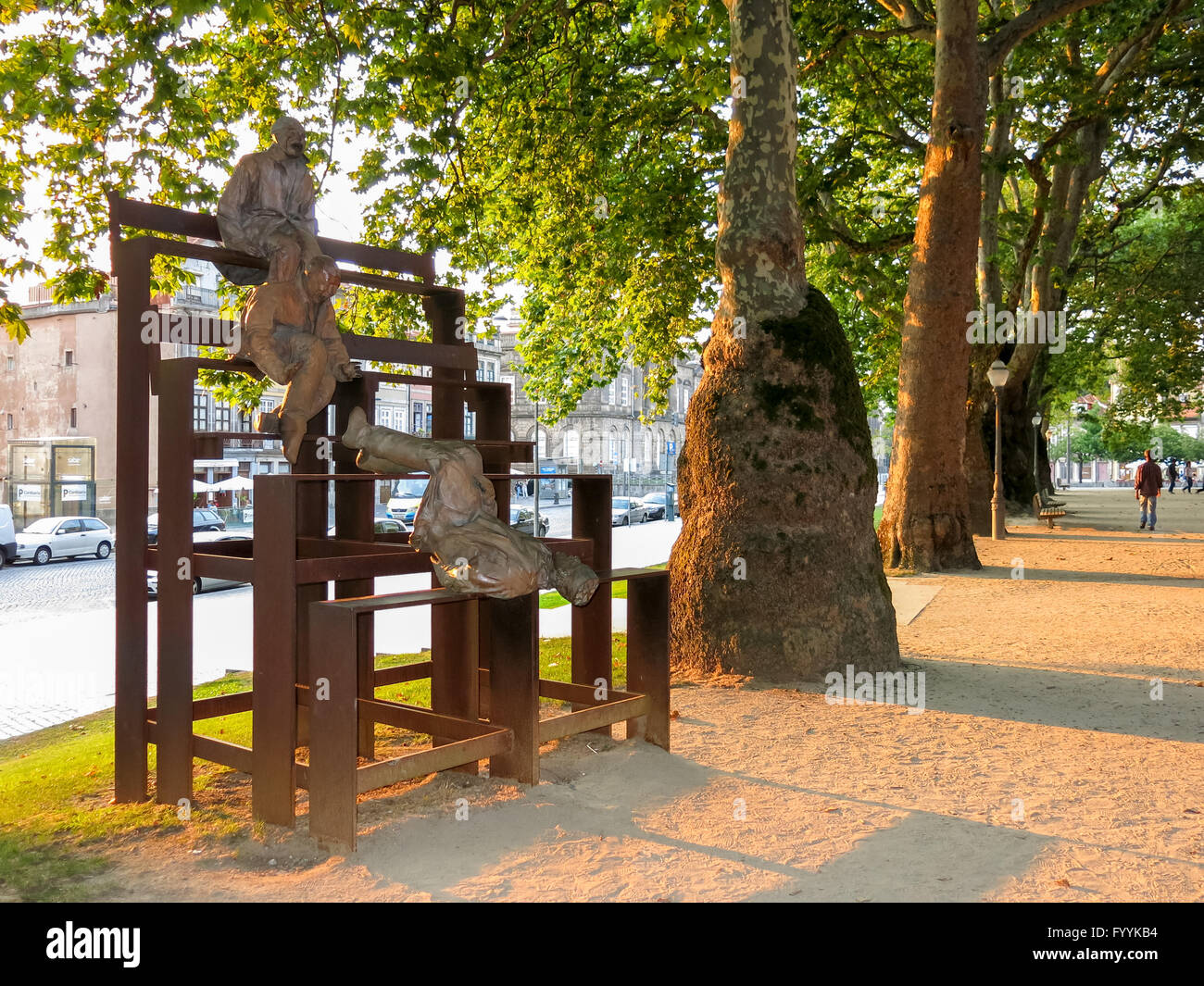 Sculpture and trees in Cordoaria Park also called Joao Chagas Garden in Porto, Portugal Stock Photo