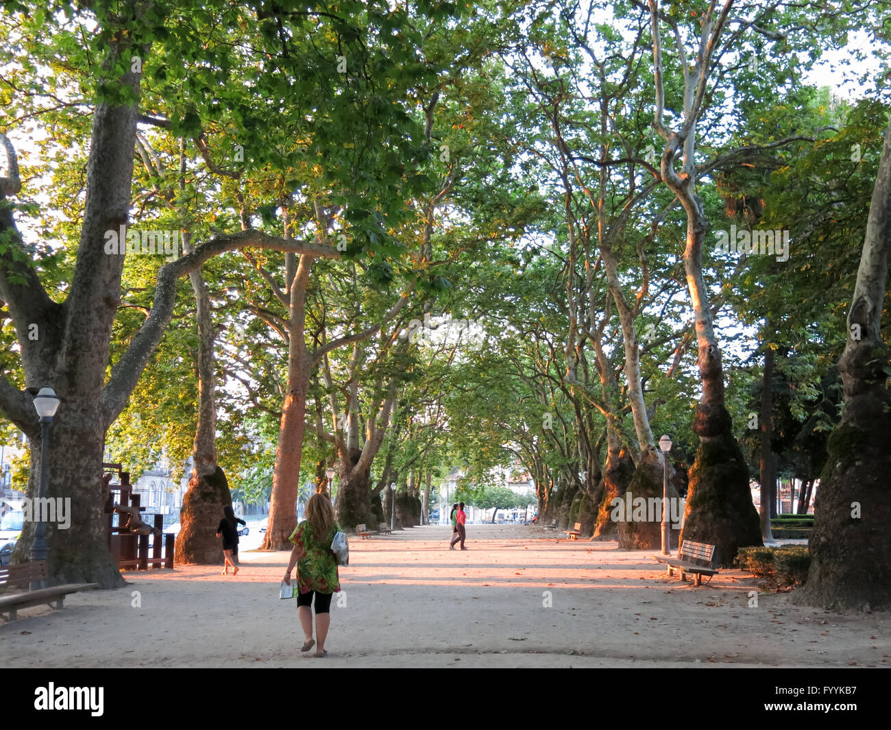 People walking in Cordoaria Park also called Joao Chagas Garden in Porto, Portugal. Stock Photo