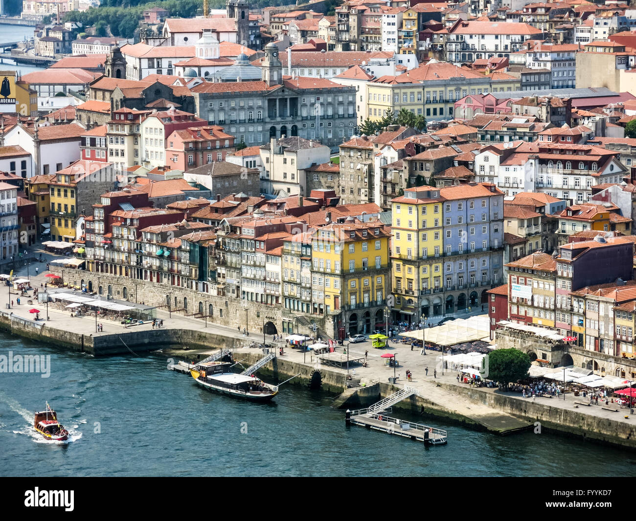 View of historic old town Ribeira from hill of Mosteiro da Serra do ...