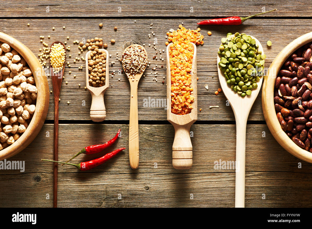 Bowls and spoons of various legumes Stock Photo Alamy
