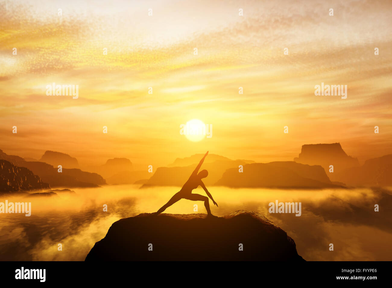 Woman standing in side angle yoga position Stock Photo