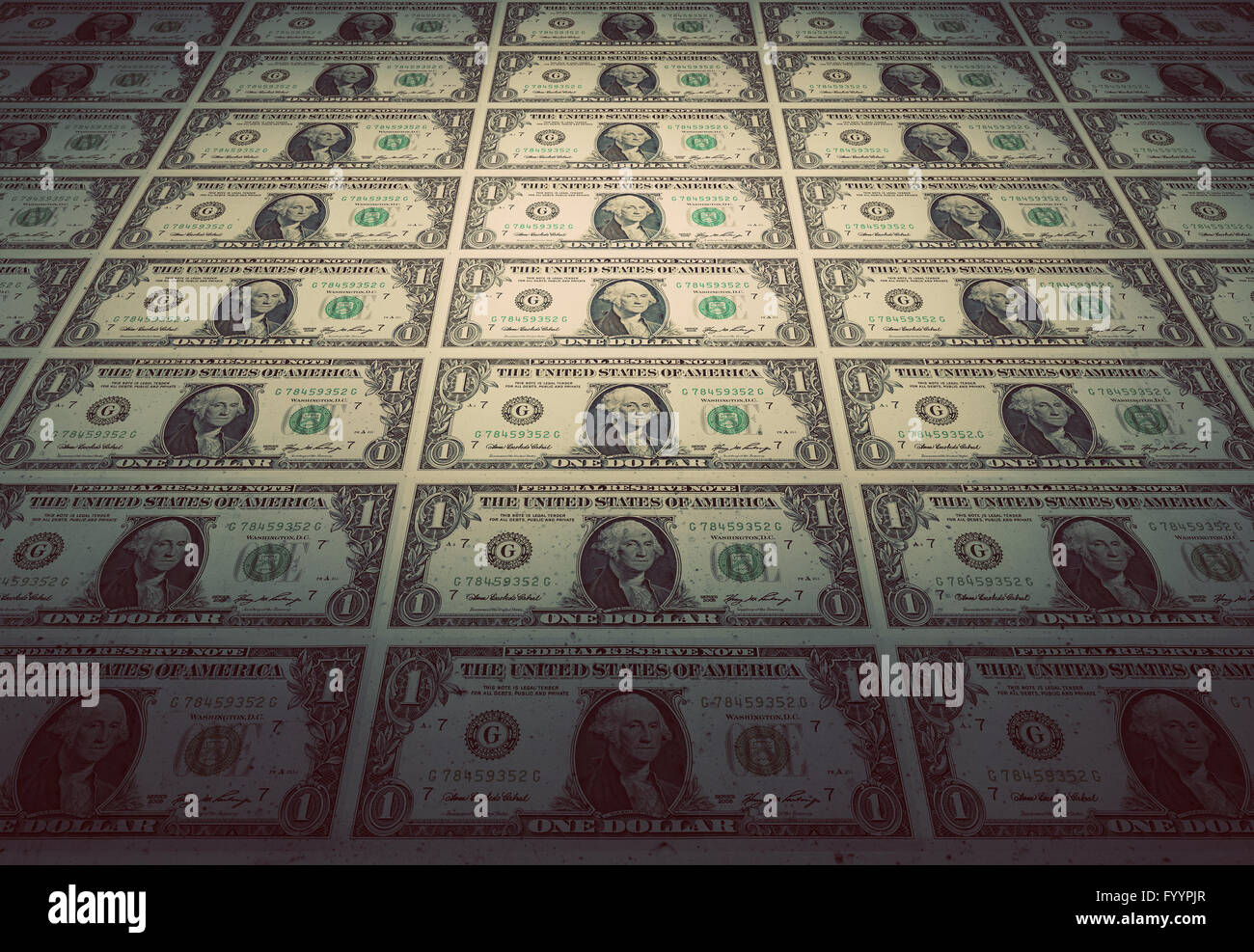 Floor of one dollar banknotes. Vintage mood Stock Photo