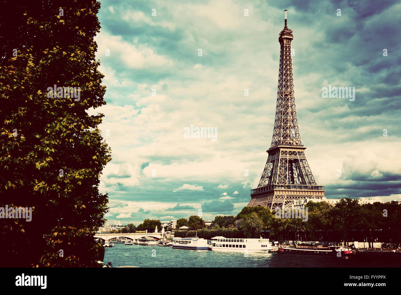 Eiffel Tower and Seine River Stock Photo