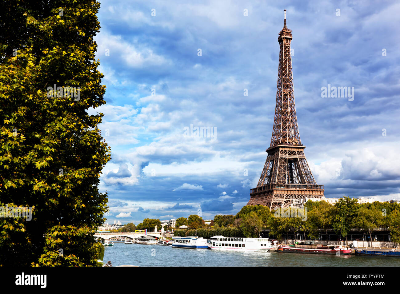 Eiffel Tower and Seine River Stock Photo