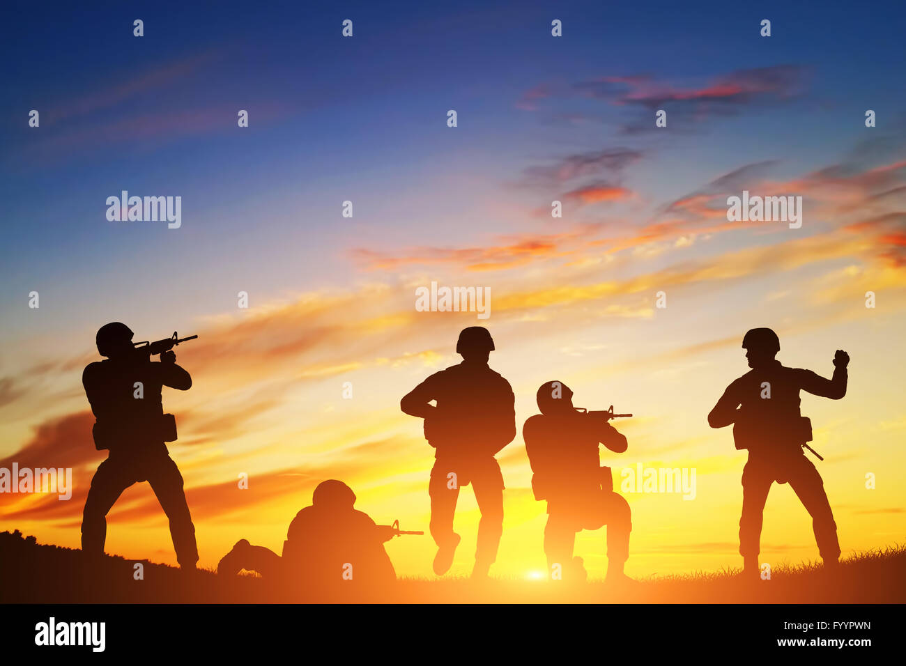 Soldiers in assault. War, army, military. Stock Photo
