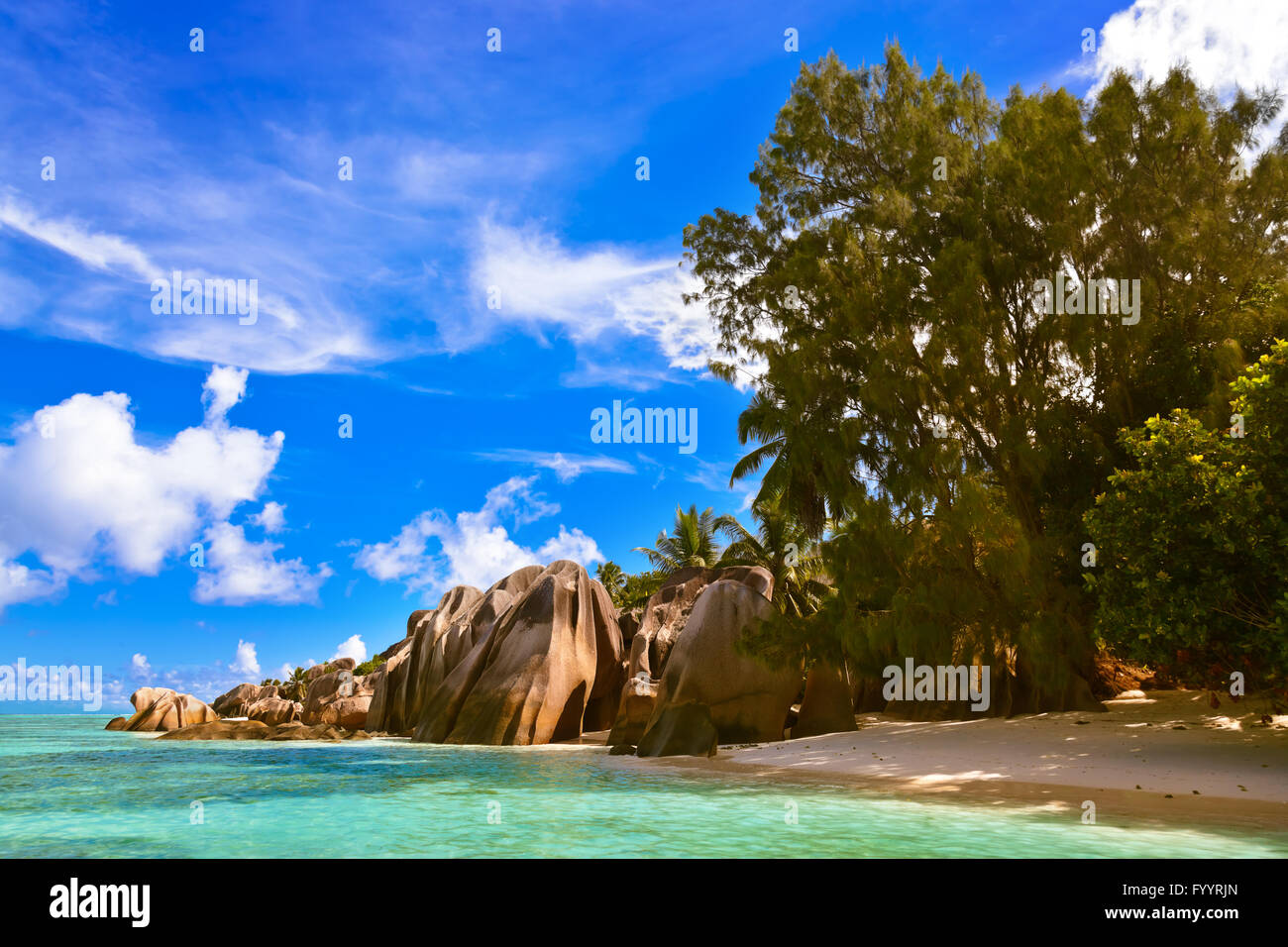 Famous beach Source d'Argent at Seychelles Stock Photo - Alamy