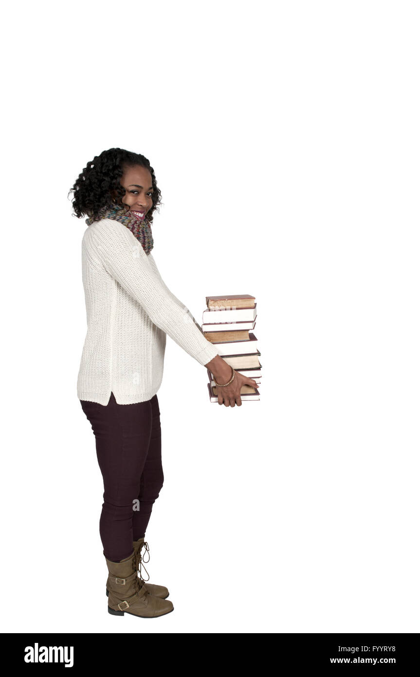 Woman holding books Stock Photo