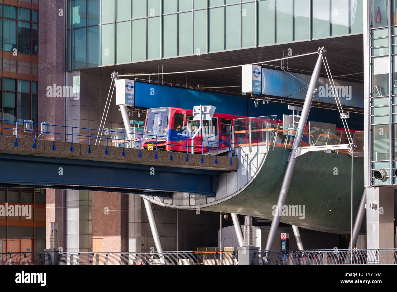 Docklands Light Railway or DLR train in Canary Wharf Stock Photo