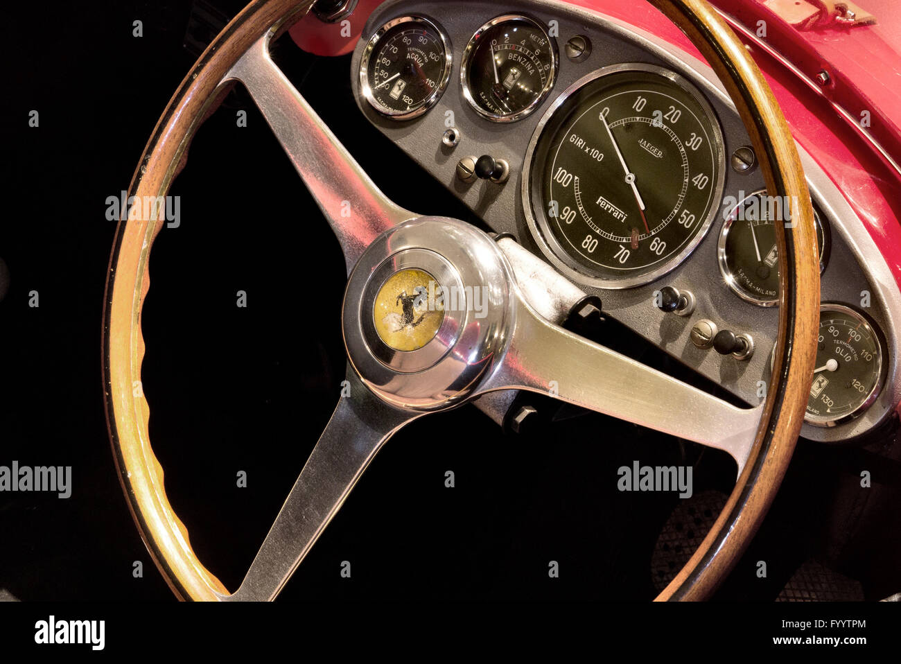 Ferrari 290MM 1956 dashboard and steering wheel Stock Photo