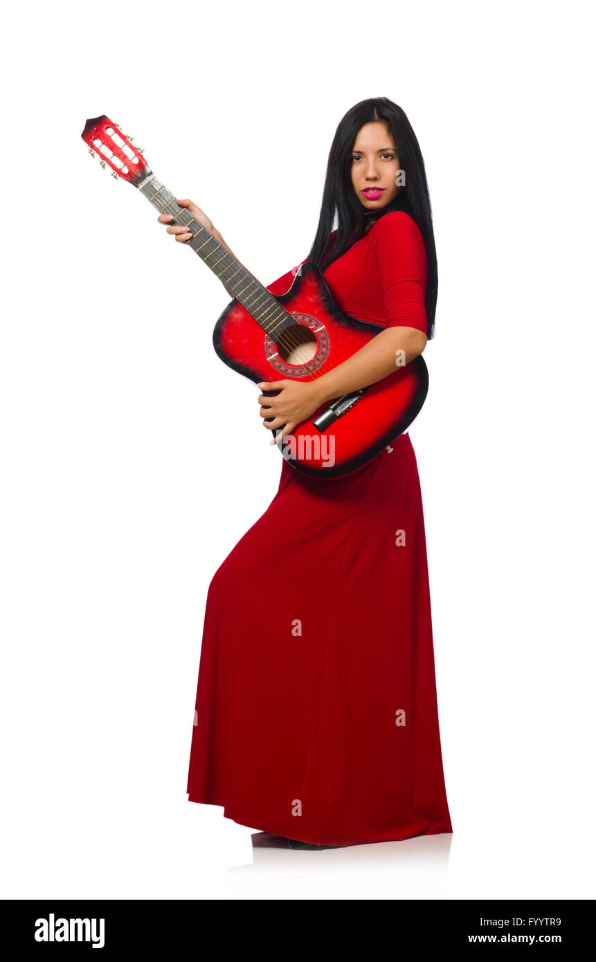Woman playing guitar isolated on white Stock Photo - Alamy
