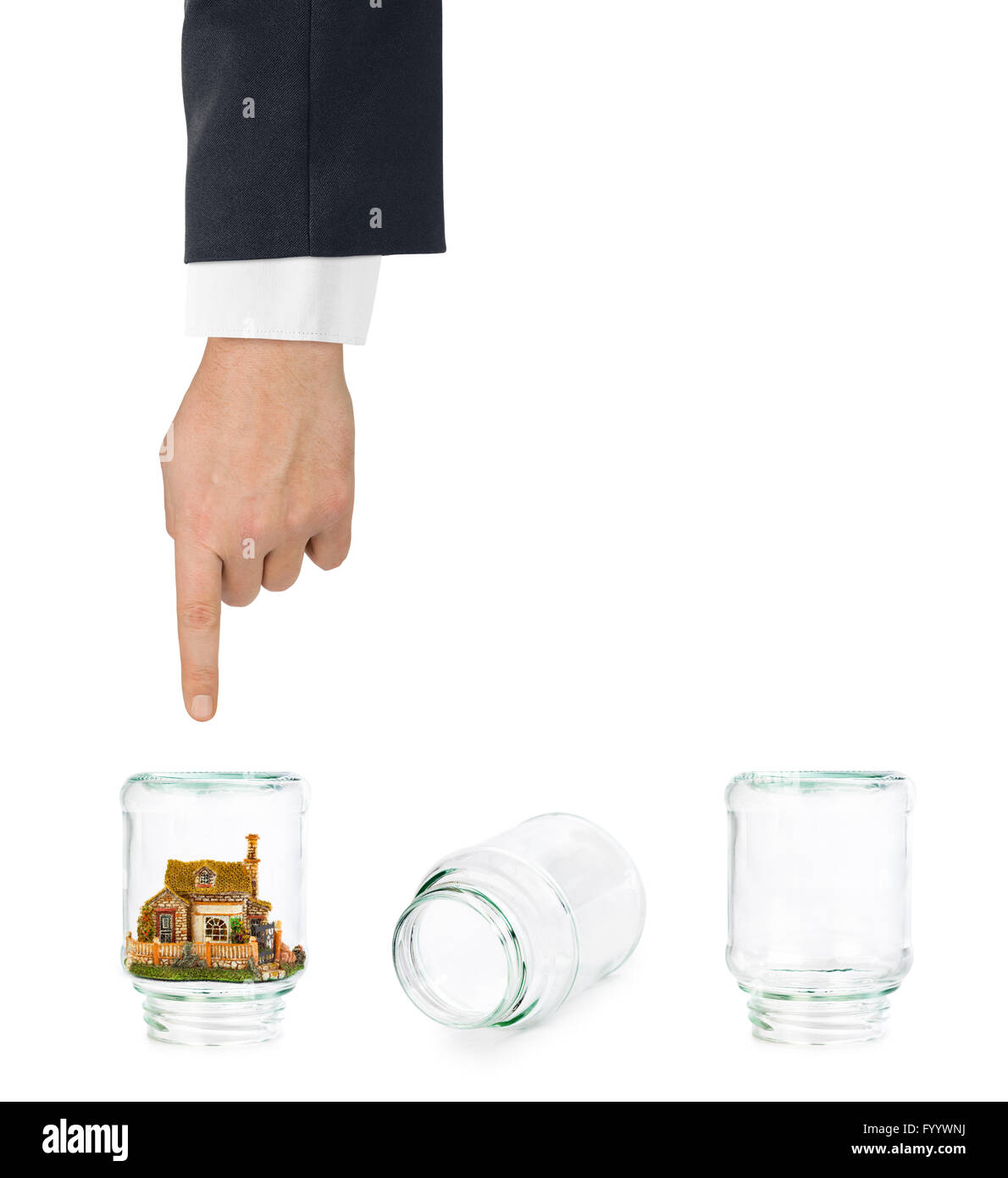 House and shell game with glass jars Stock Photo Alamy