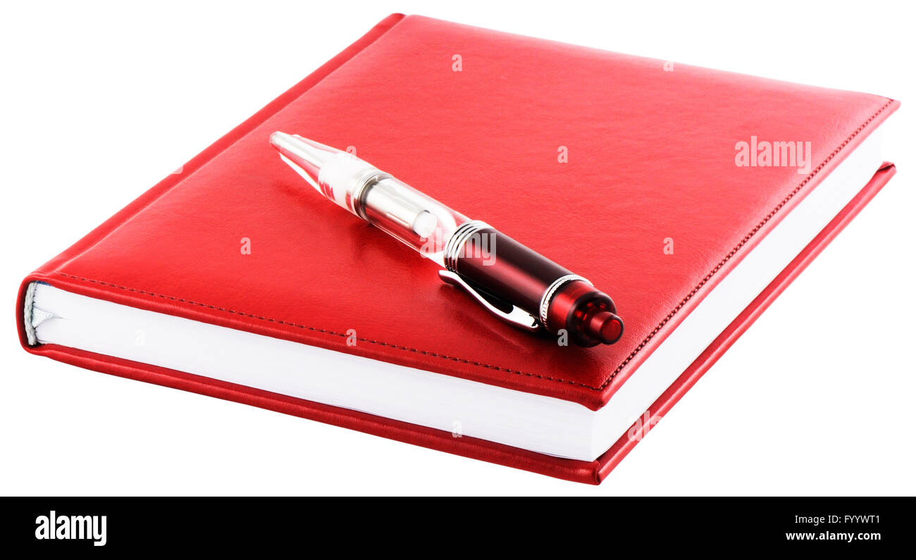 Red diary and pen Stock Photo