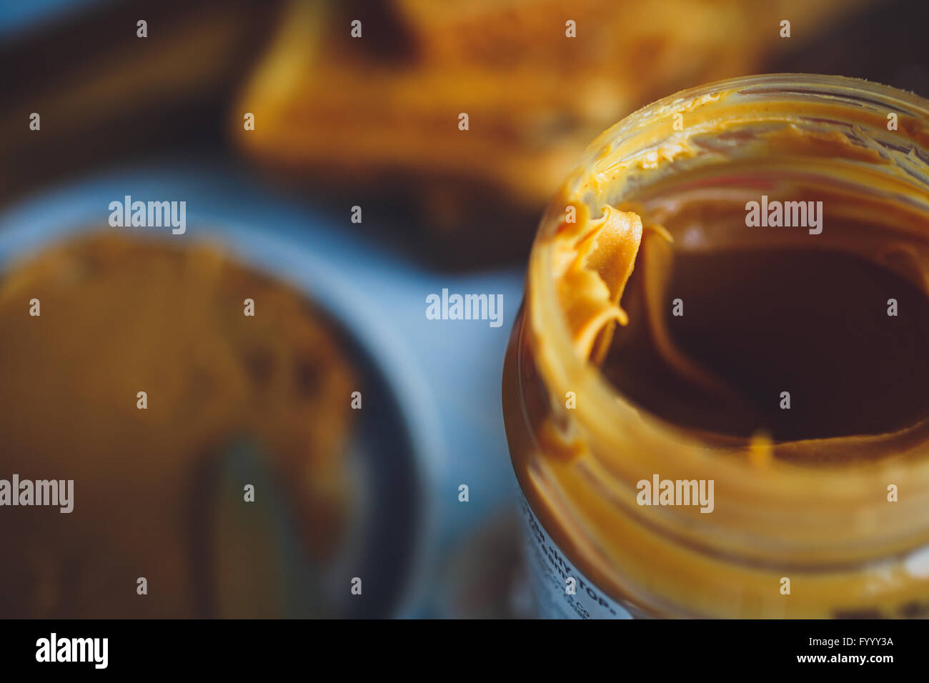 Open jar of peanut butter Stock Photo Alamy