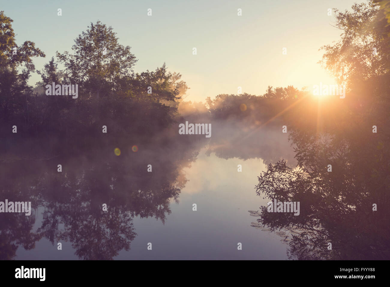 Fog on the river Stock Photo - Alamy