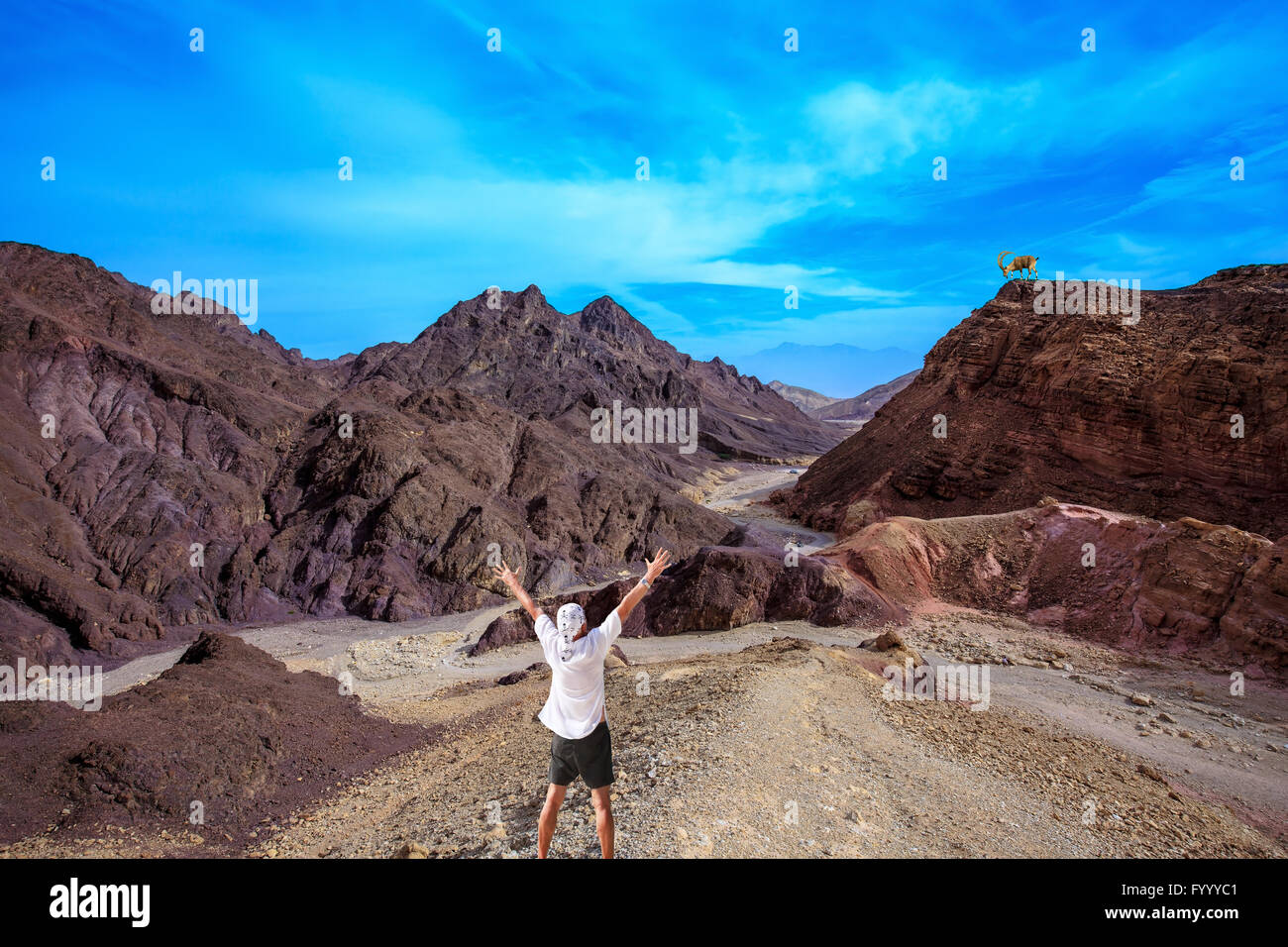 Lone tourist threw his hands up Stock Photo Alamy