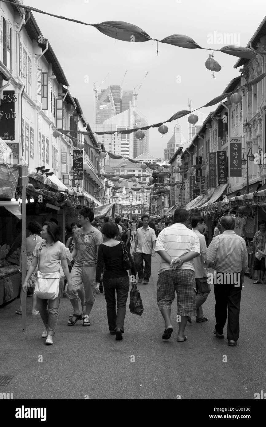 Temple Street in Chinatown, Singapore. Stock Photo