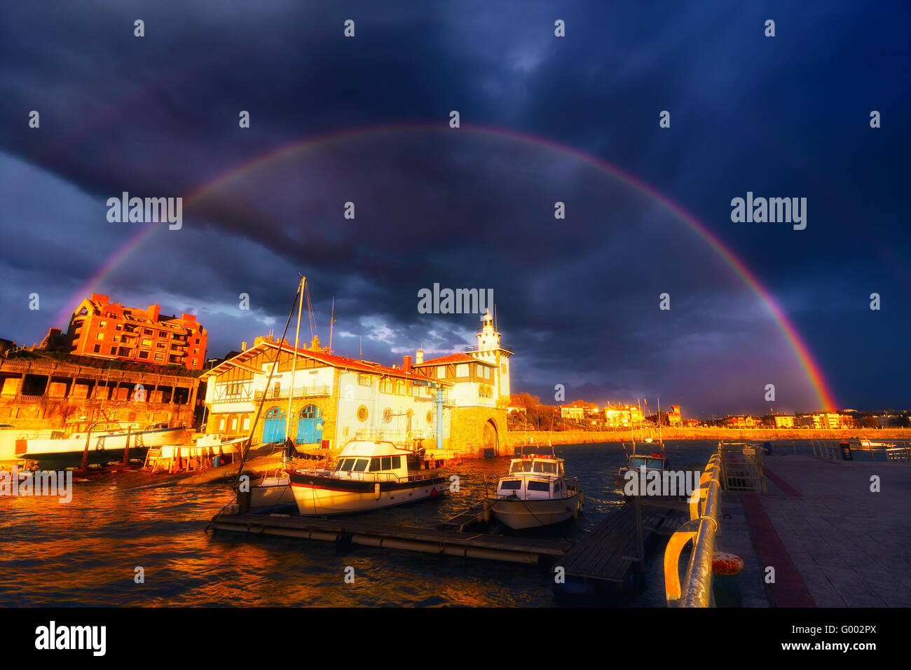rainbow in Getxo with at sunset Stock Photo