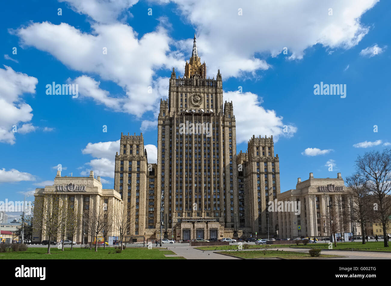 Moscow, Building of the Ministry of Foreign Affairs of Russia, Smolenskaya-Sennaya Square, 32/34 Stock Photo