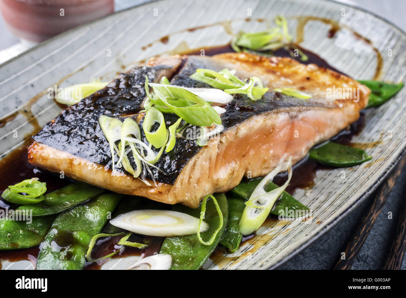 Salmon Teriyaki with Vegetable Stock Photo
