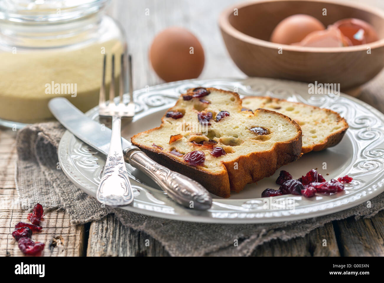 Cottage cheese casserole with cranberries. Stock Photo