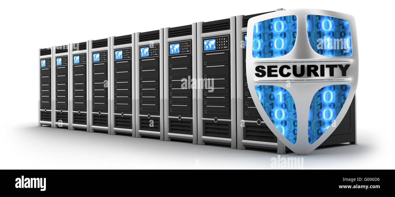 Server and shield security (done in 3d) Stock Photo