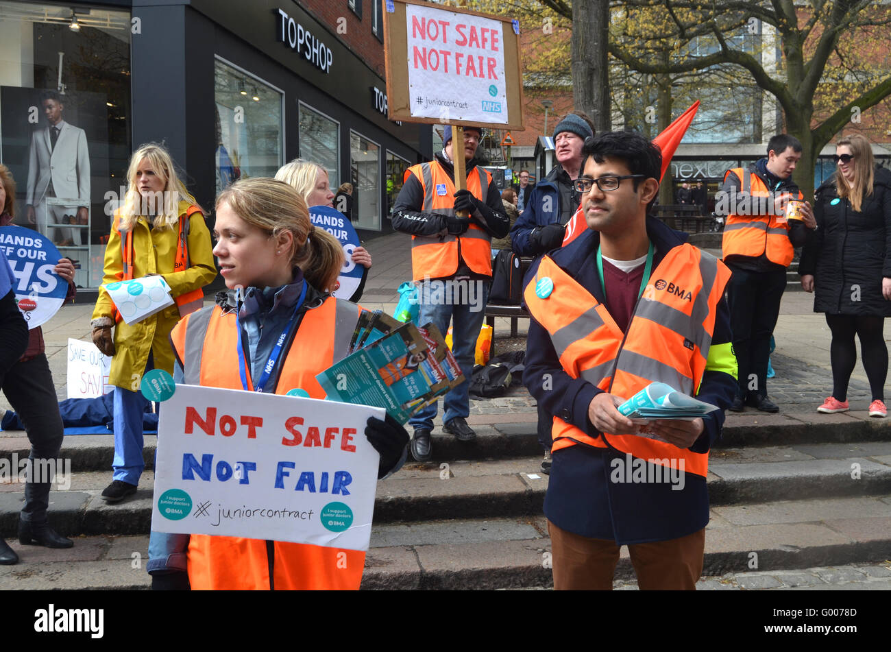 Junior doctors striking in continuing dispute over new NHS contracts. Norwich 26 April 2016 Stock Photo