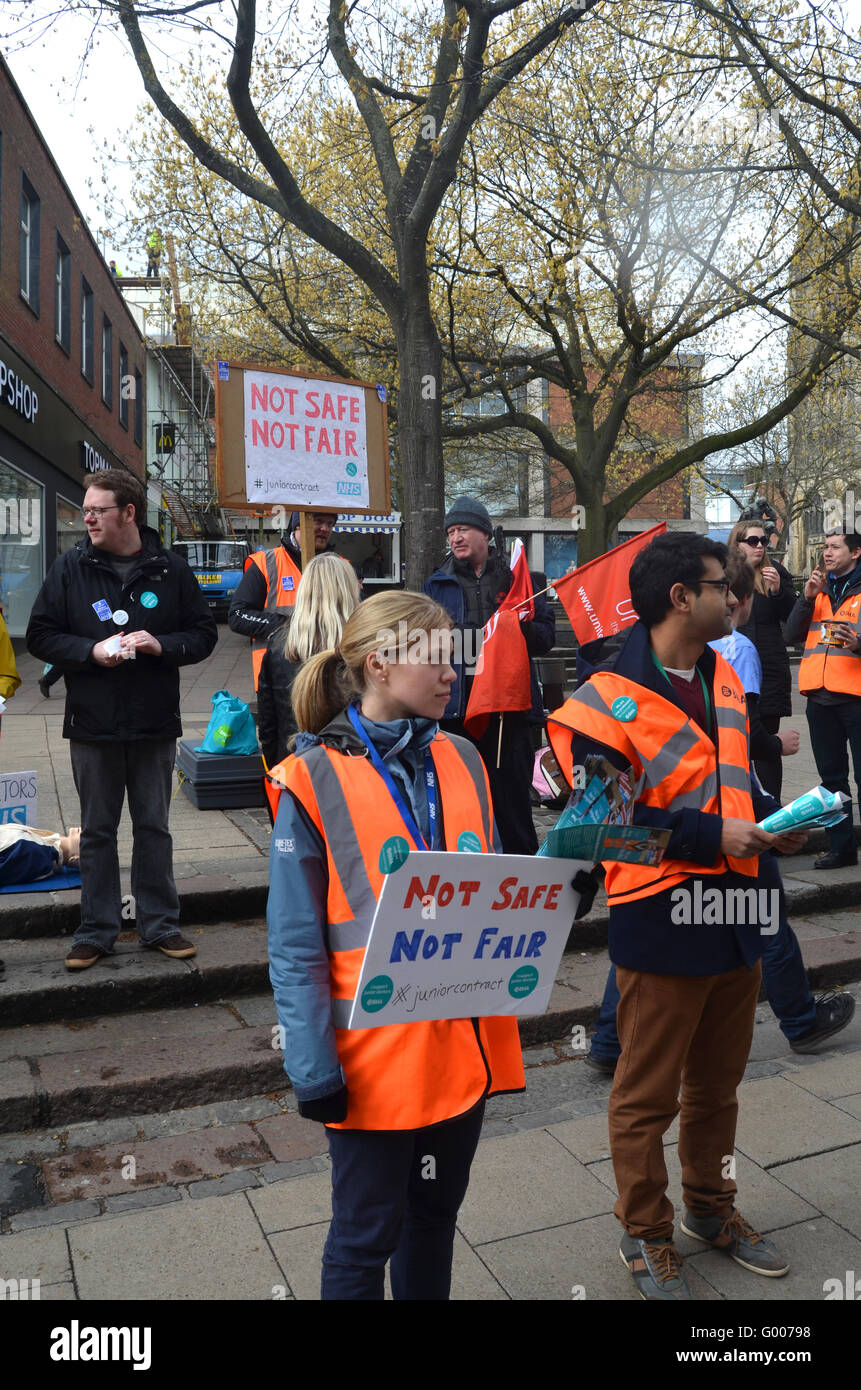 Junior doctors striking in continuing dispute over new NHS contracts. Norwich 26 April 2016 Stock Photo
