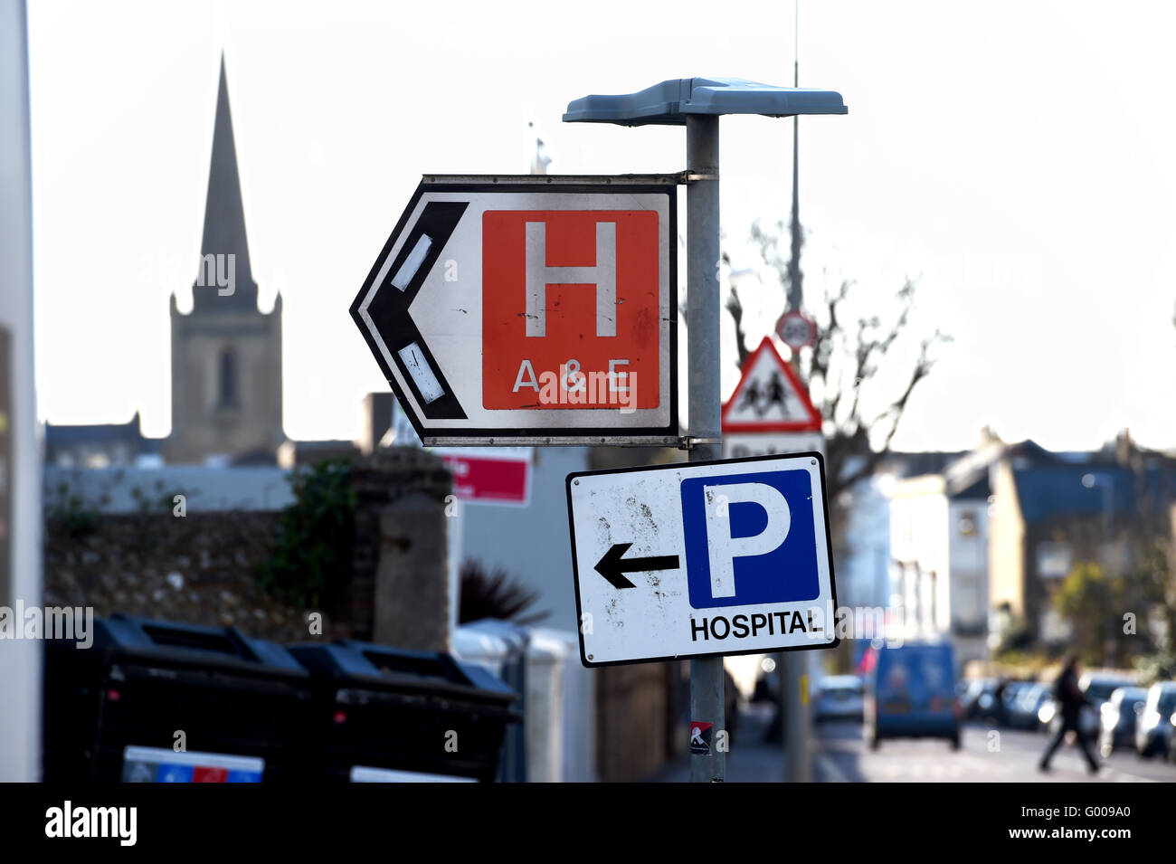 Royal Sussex County Hospital A&E and Car Parkling signs Brighton UK Stock Photo