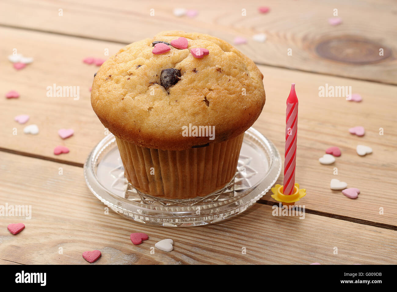 Muffin with candle Stock Photo Alamy