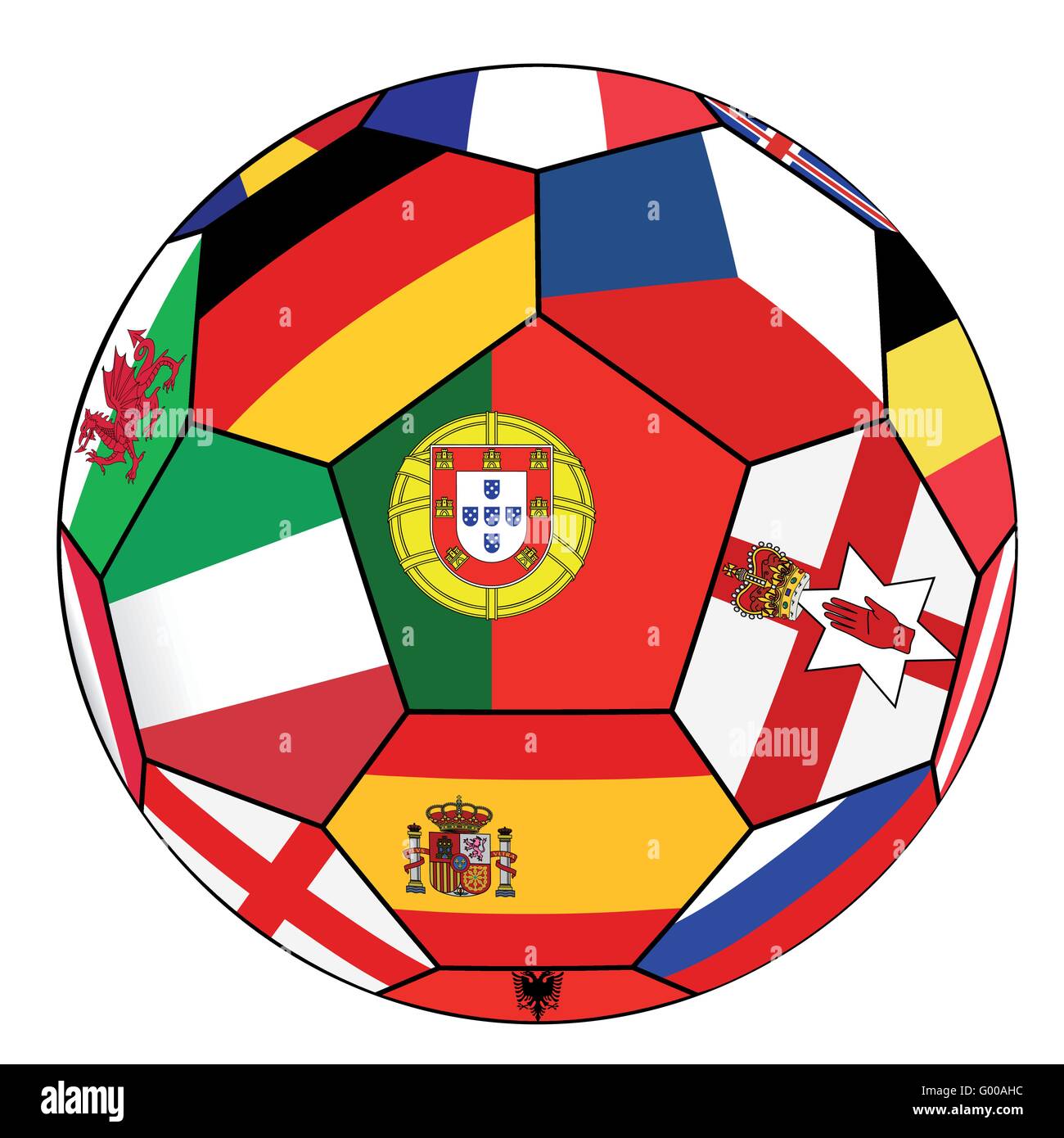 Soccer ball with flag of Portugal in the center Stock Vector