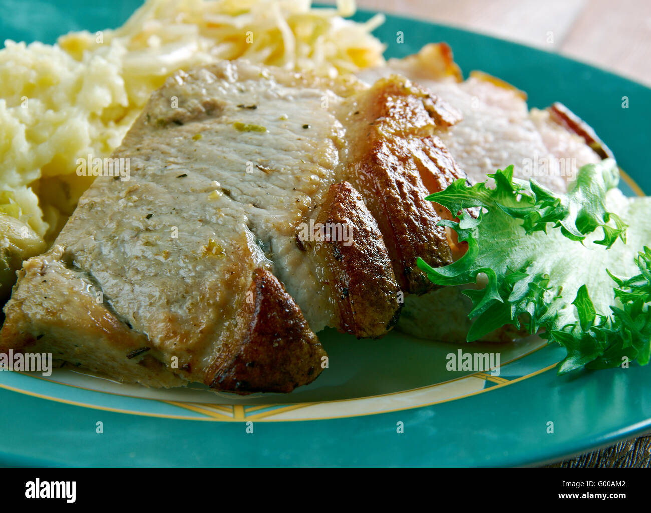 Roast pork with crackling Stock Photo Alamy