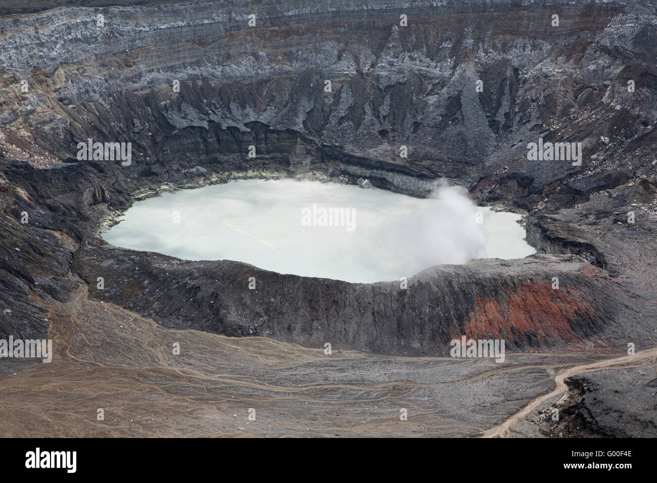 The crater of Poas Volcano in Parque Nacional Volcan Poas (Poas Volcano National Park) in Costa Rica. Stock Photo