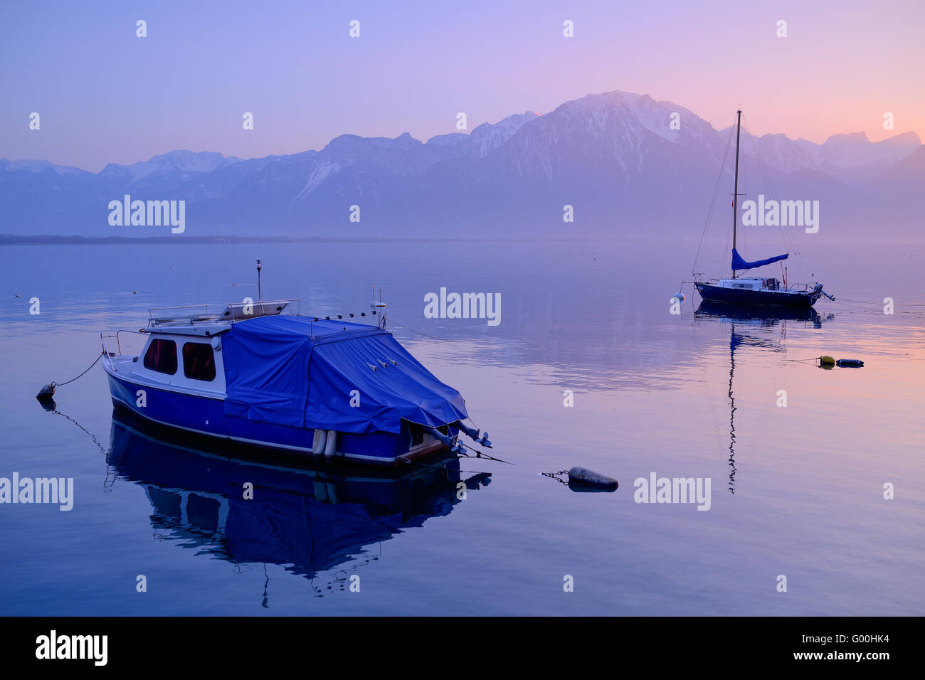 Lake Geneva at sunset Stock Photo