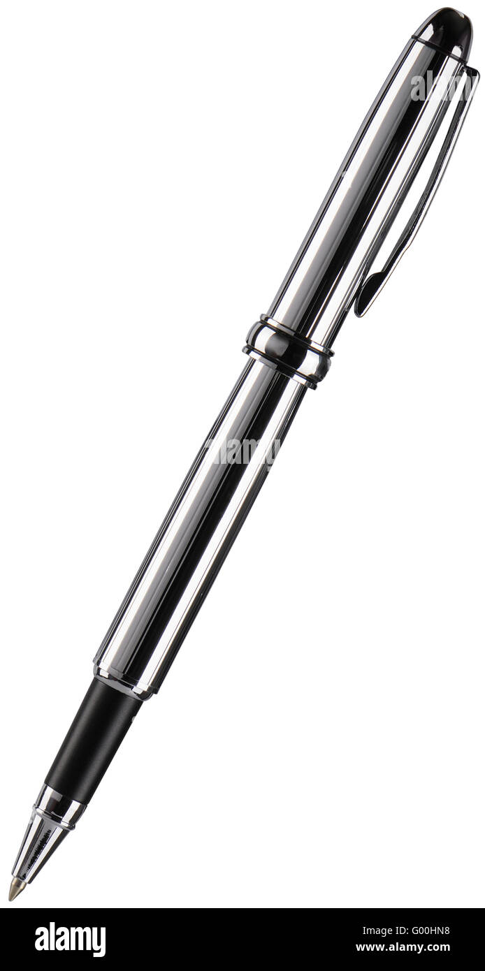 Silver ballpoint pen isolated on the white Stock Photo - Alamy