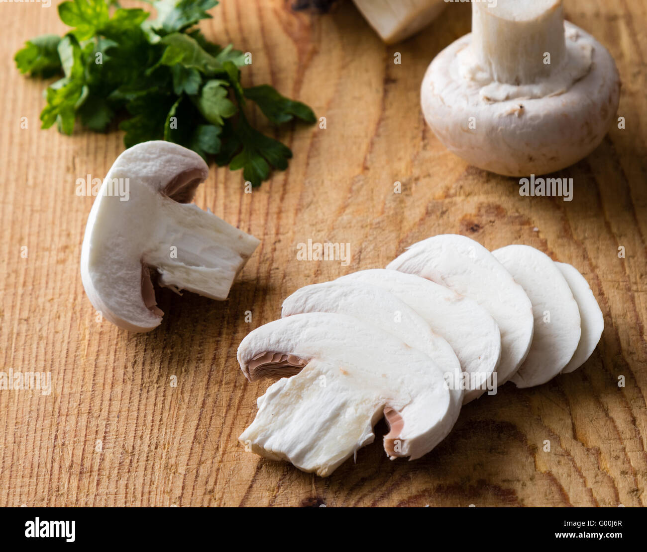 sliced white champignon mushrooms Stock Photo Alamy