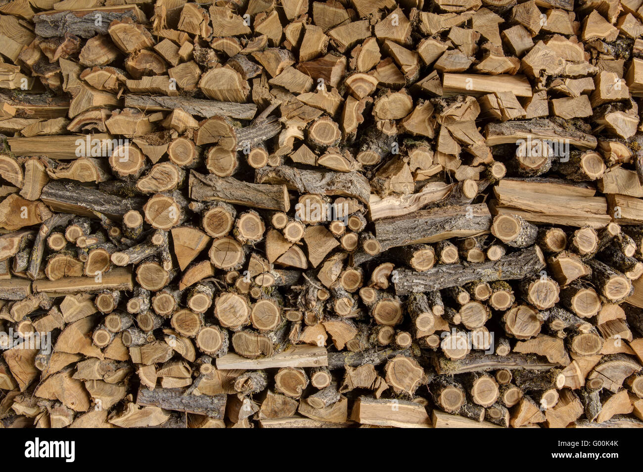 Pile of wood cut for fireplace Stock Photo