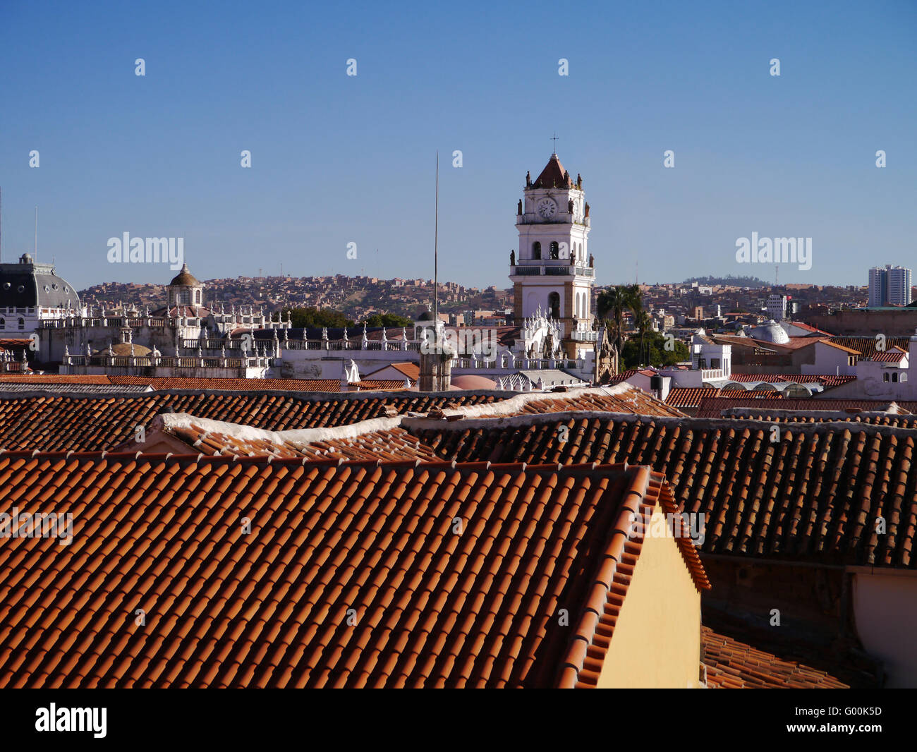 View over Sucre Bolivia towards cathedral Stock Photo