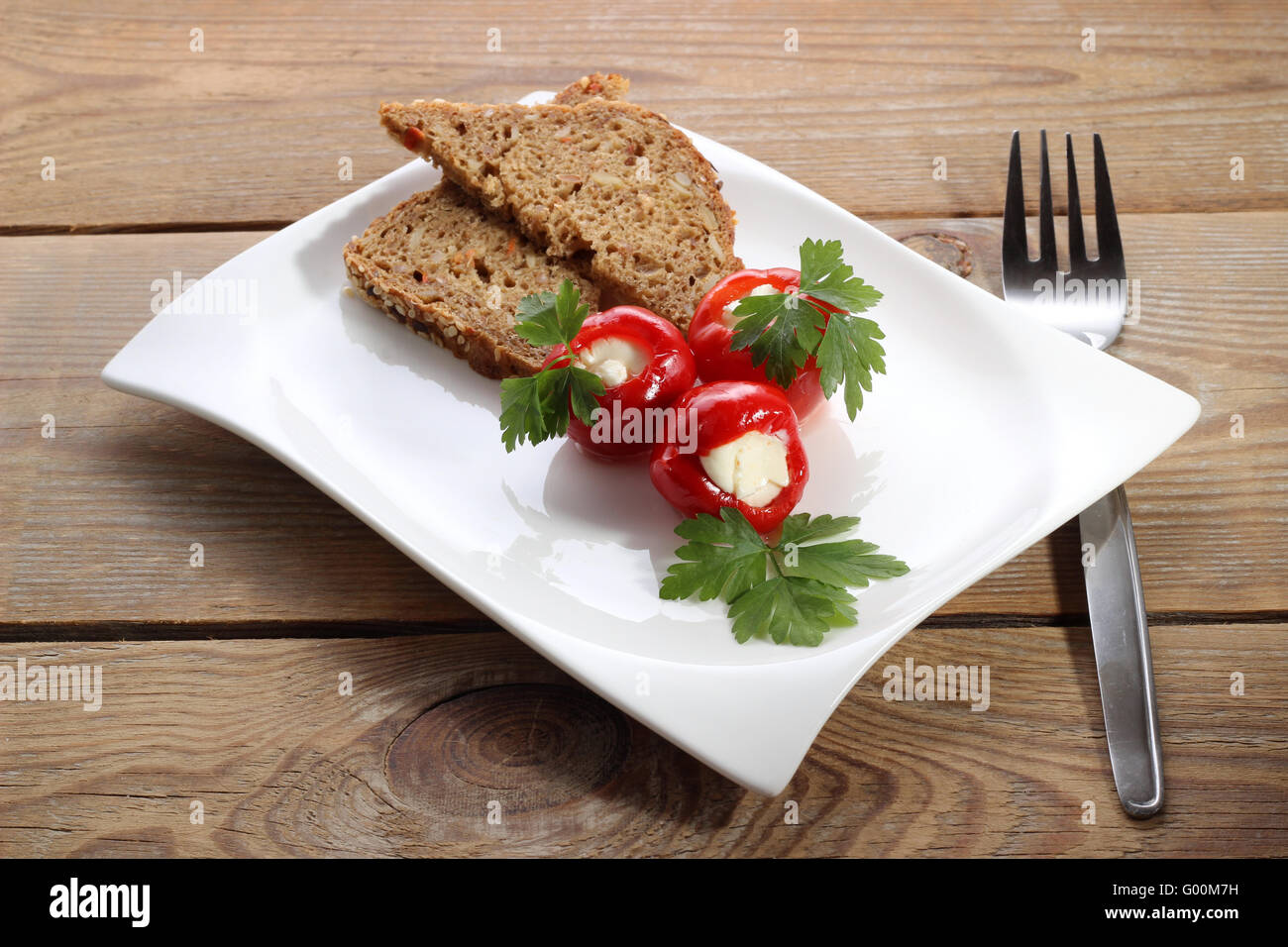 Cherry peppers stuffed with feta cheese Stock Photo
