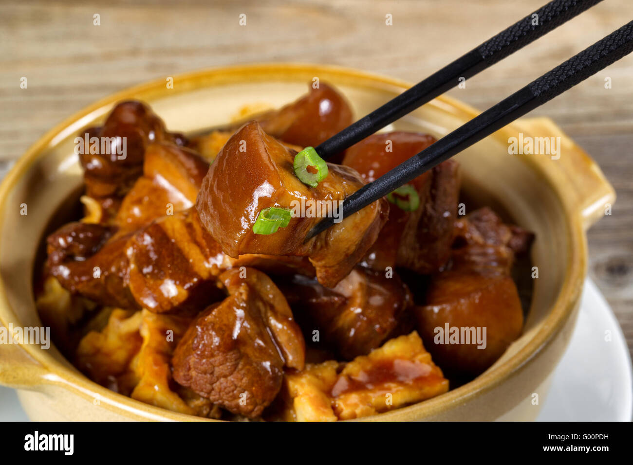 Beef Stew with green onions ready to eat Stock Photo
