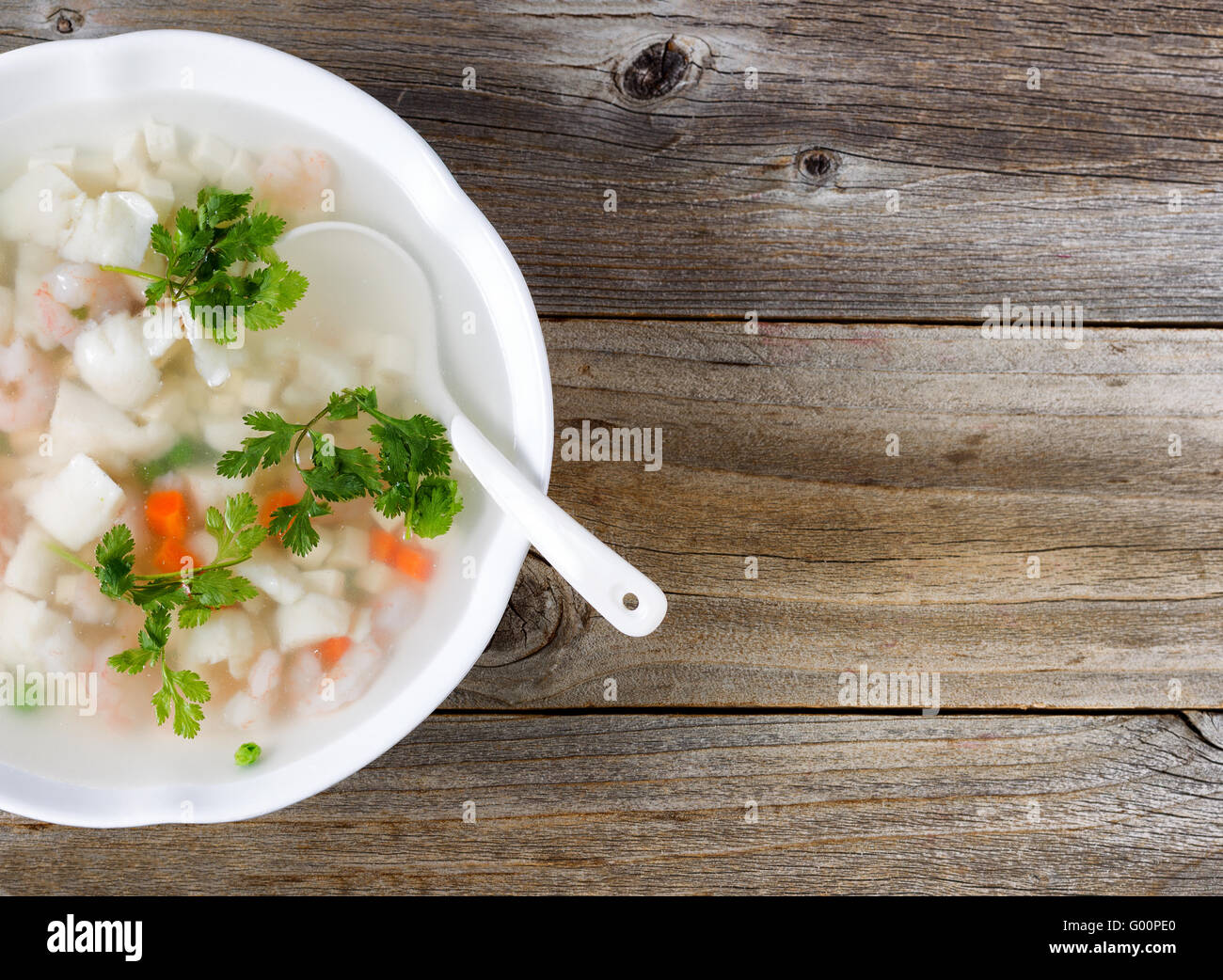 Fresh seafood soup dish ready to eat Stock Photo