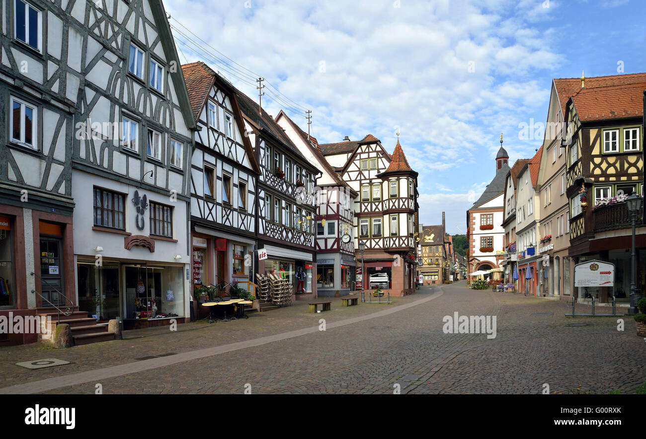 Old town center of Lohr am Main Stock Photo