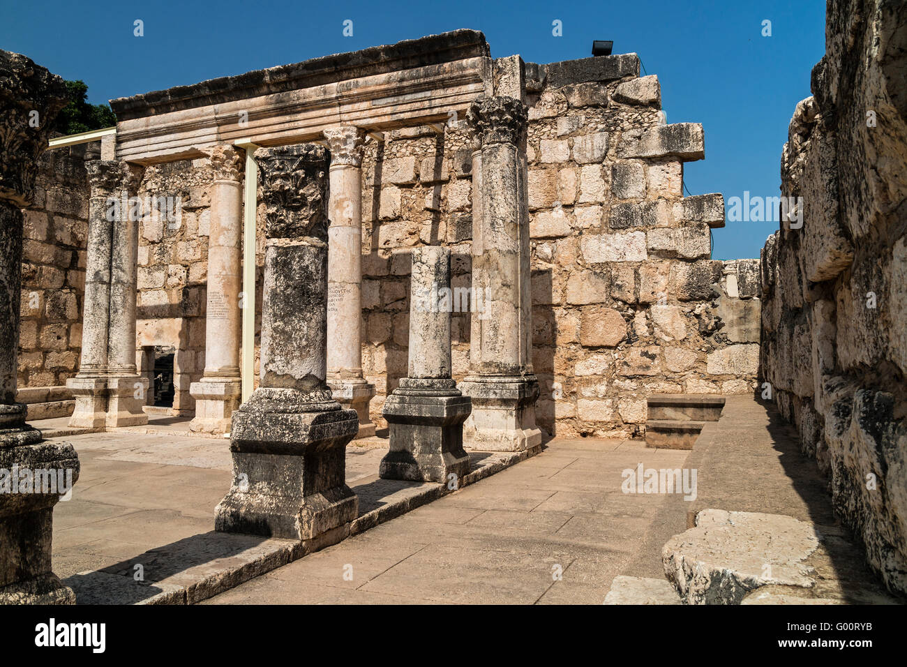 Synagogue, fourth century ruin, Capharnaum site, Capernaum, Galilee, Israel Stock Photo