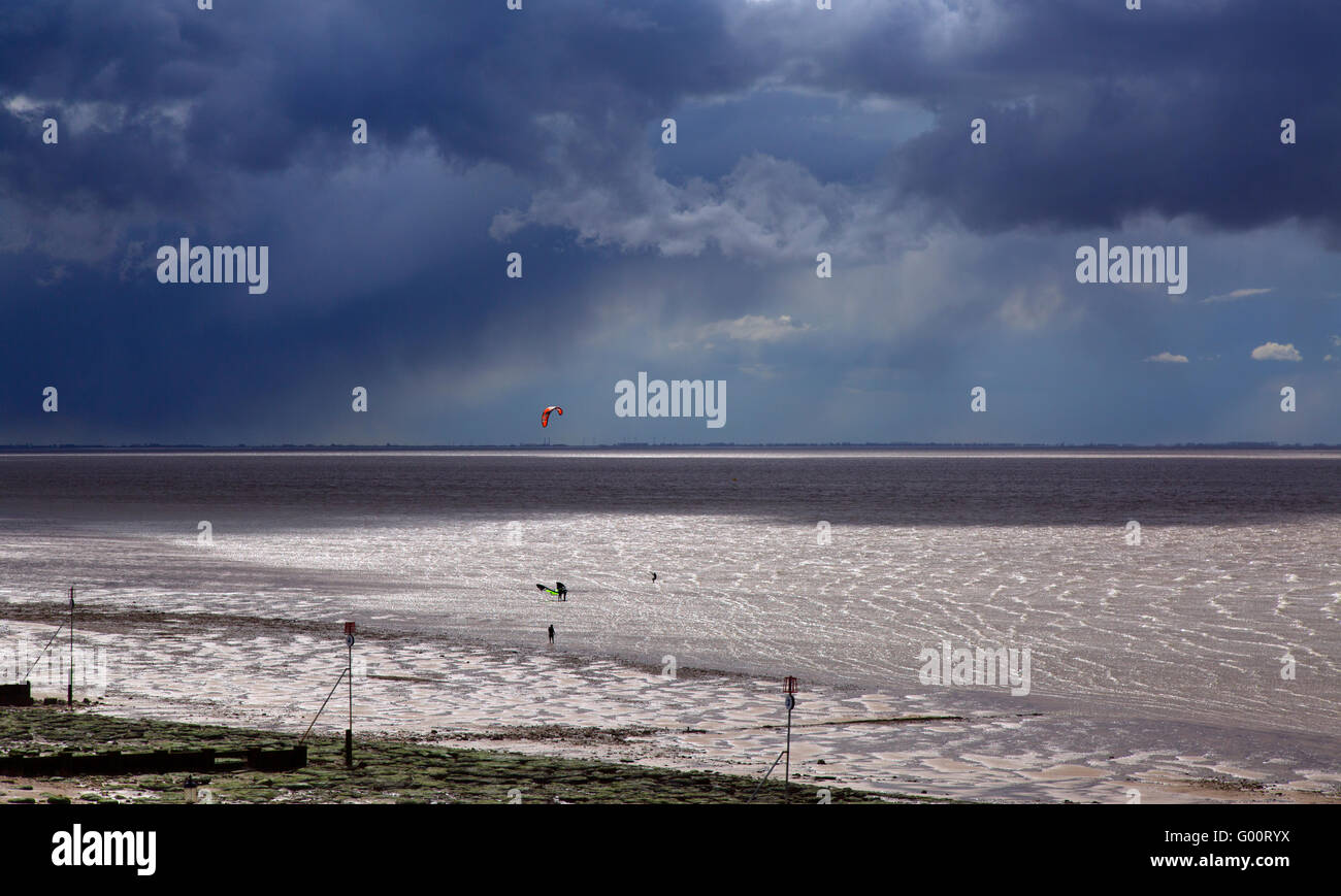 Stormy sky over the Wash at Hunstanton Low Tide Norfolk UK Stock Photo